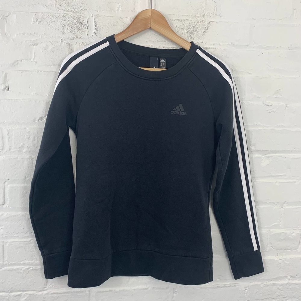adidas Women's Crew Neck Long Sleeve Striped Pullover Sweaters Blue Size XS